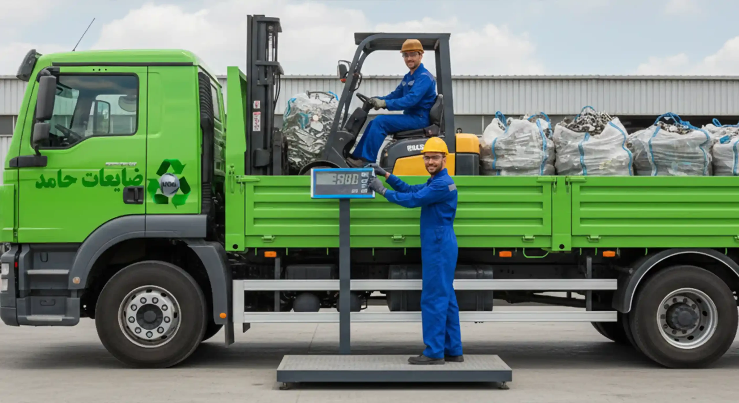 تیم ضایعات حامد در حال بارگیری ضایعات برنج با سرویس حمل رایگان در تهران.