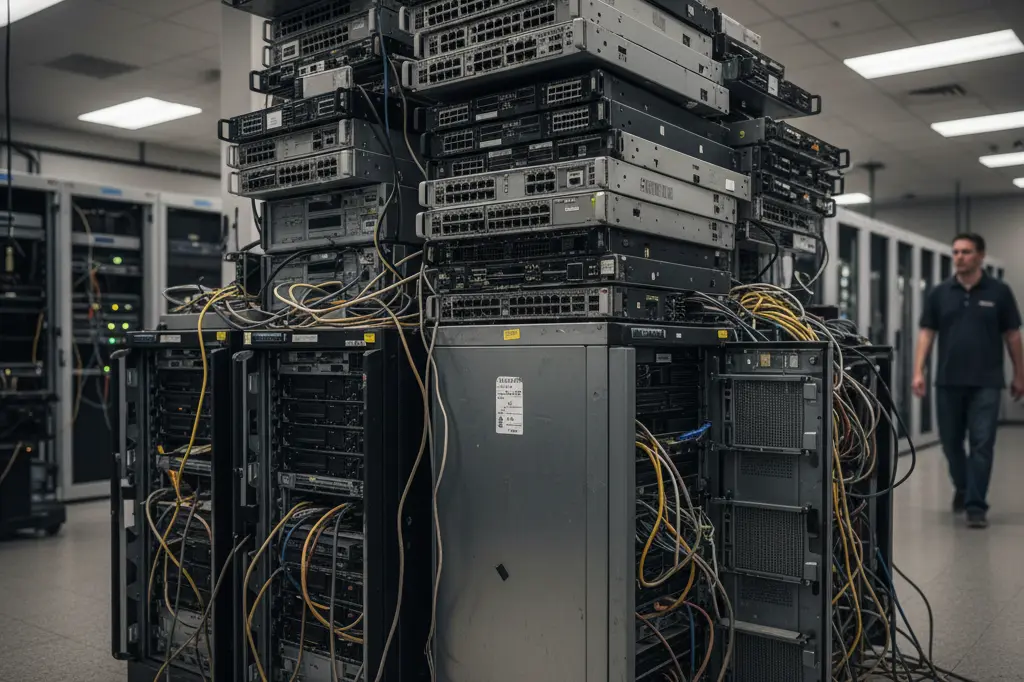 ضایعات تجهیزات شبکه و IT شامل سرورهای اسقاطی و سوئیچ‌های شبکه.
