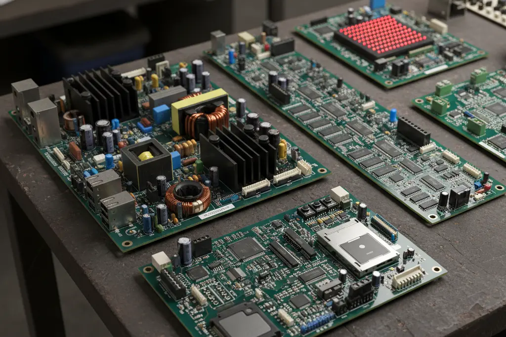 ضایعات الکترونیکی صنعتی، شامل بردهای مخابراتی و پاورهای صنعتی.