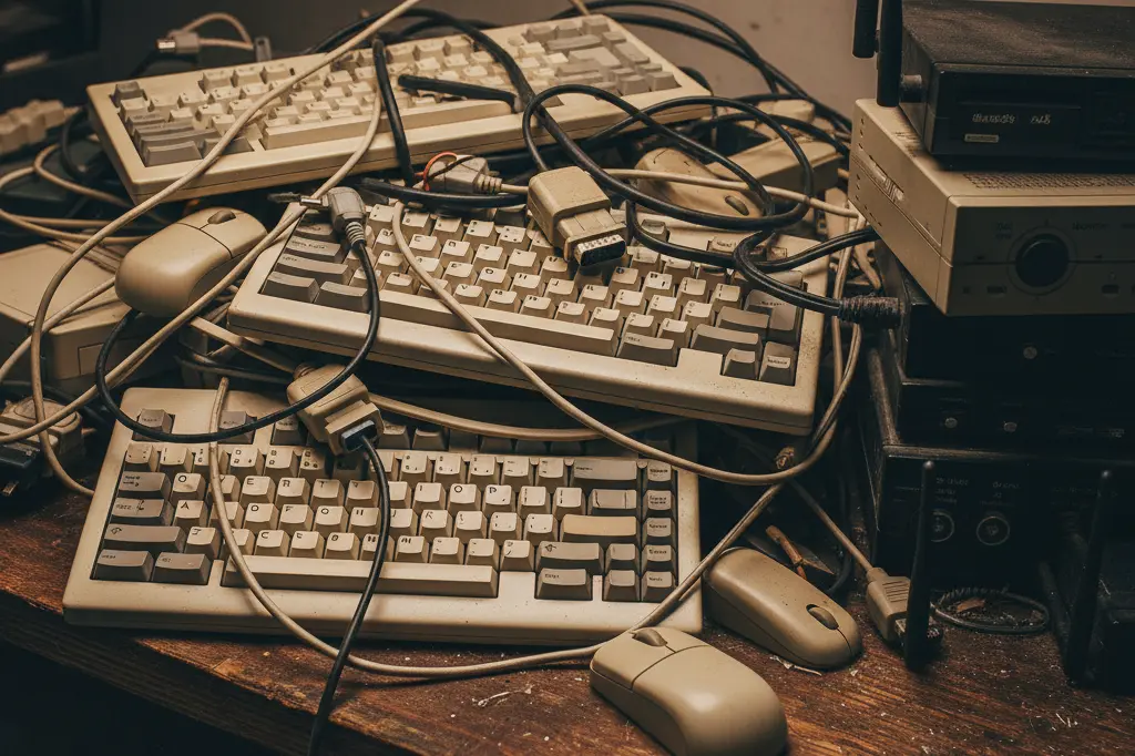 ضایعات لوازم جانبی کامپیوتر مانند کیبورد، موس و مودم‌های قدیمی.