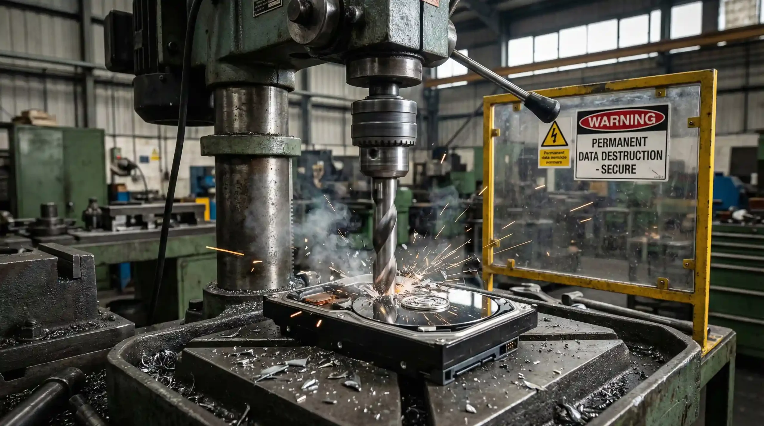 امحای فیزیکی اطلاعات هارد دیسک ضایعاتی با دریل برای امنیت